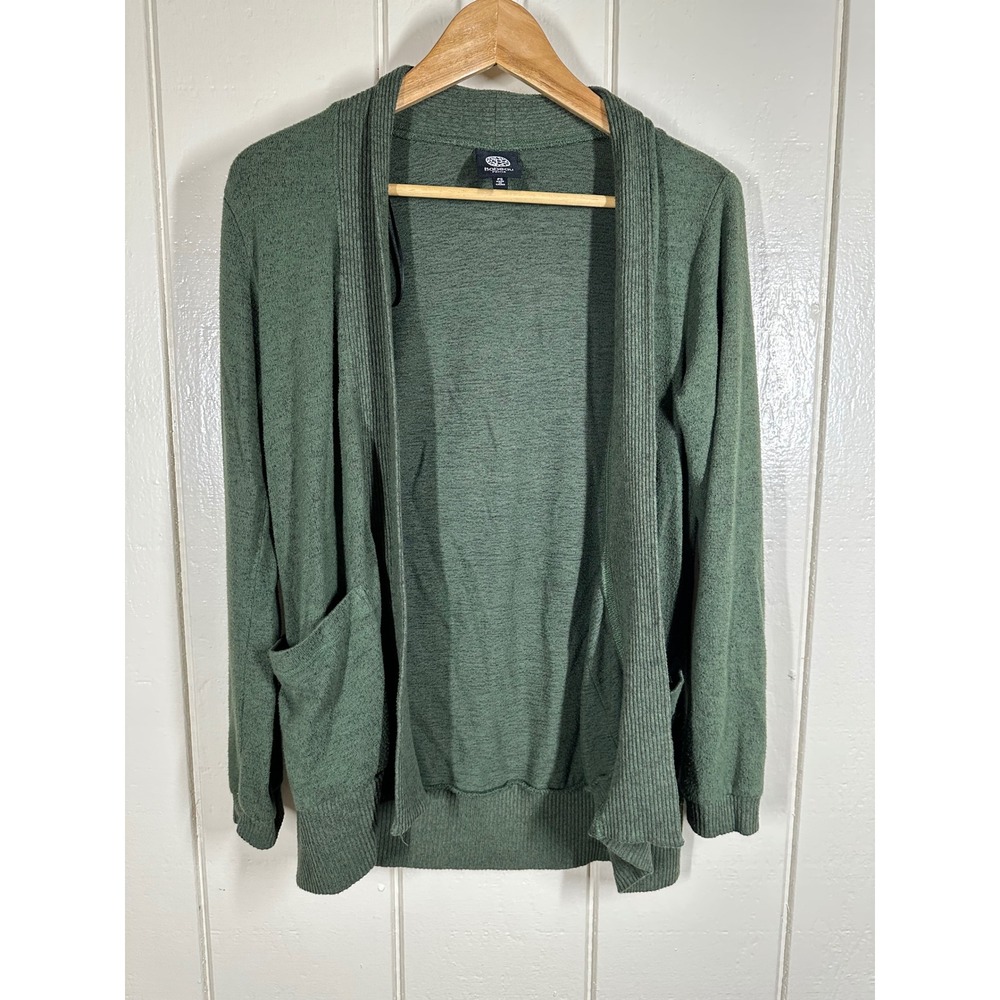 Bobeau Cardigan Women PS Green Open Front Shawl Collar Pockets Soft Knit 7793